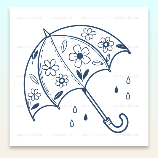 SVG de parapluie orné de fleurs sous la pluie, idéal pour déco printanière et projets DIY.