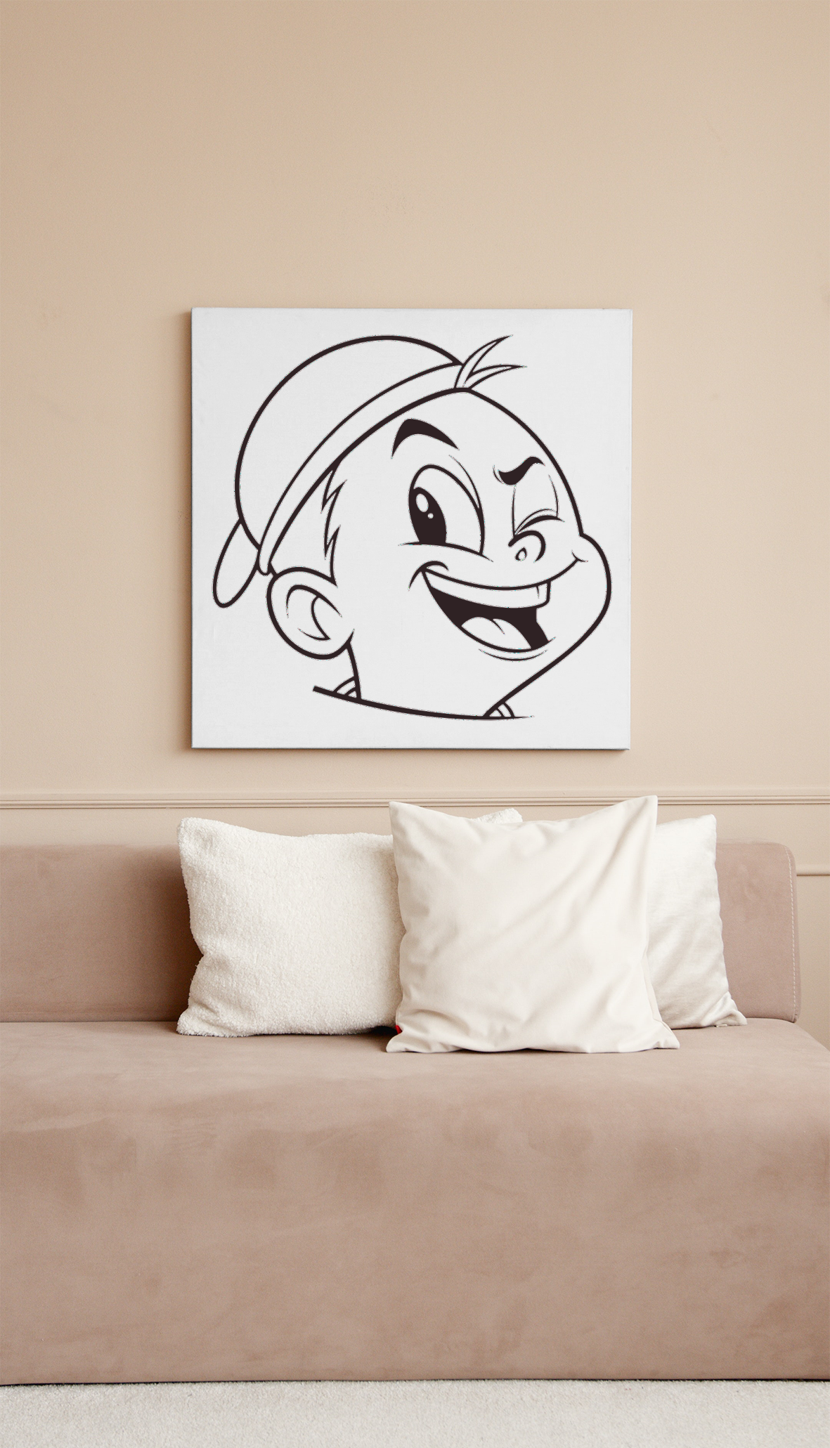 Dessin espiègle d'un garçon clin d'œil encadré avec style doodle humoristique