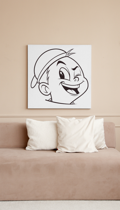 Dessin espiègle d'un garçon clin d'œil encadré avec style doodle humoristique