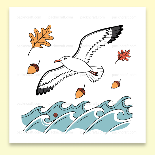 Illustration de mouette sur vague, automne, projet DIY, papeterie, fichier SVG