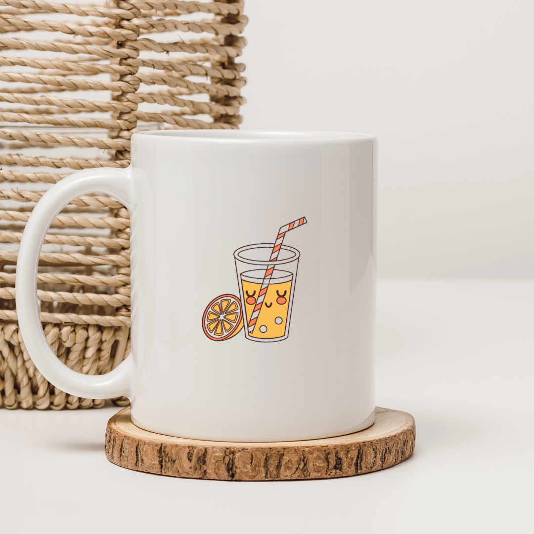 Mug au style minimaliste avec motif digital évoquant l'été éclatant et joyeux