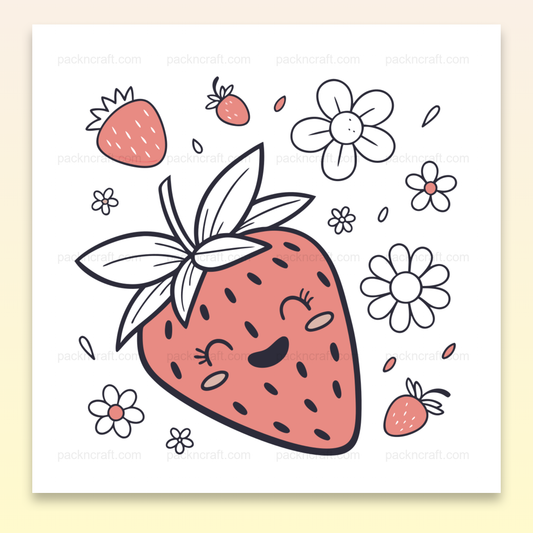 Illustration vectorielle de fraise joyeuse et fleurs en style pastel, usage décoration.