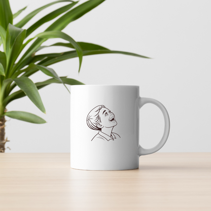 Mug avec dessin enfant rieur vintage évoquant joie universelle et douceur rétro