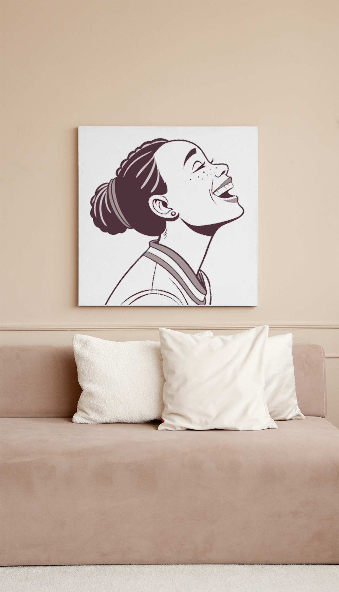 Cadre élégant avec femme souriante chignon monochrome attirant l'attention