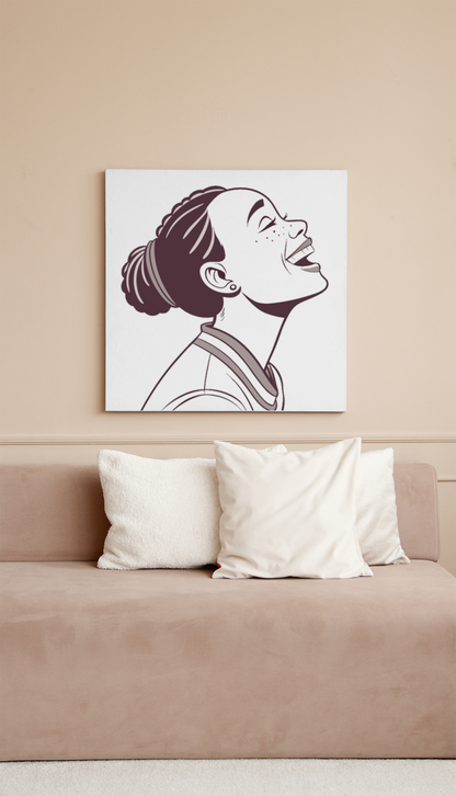 Cadre élégant avec femme souriante chignon monochrome attirant l'attention