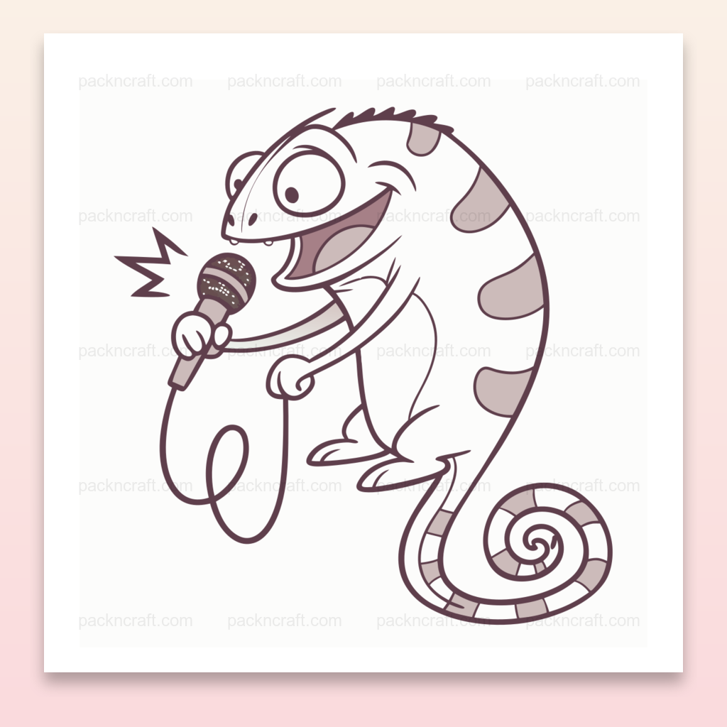 Caméléon chantant avec un micro, illustration minimaliste pour projets créatifs.