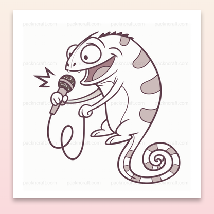 Caméléon chantant avec un micro, illustration minimaliste pour projets créatifs.