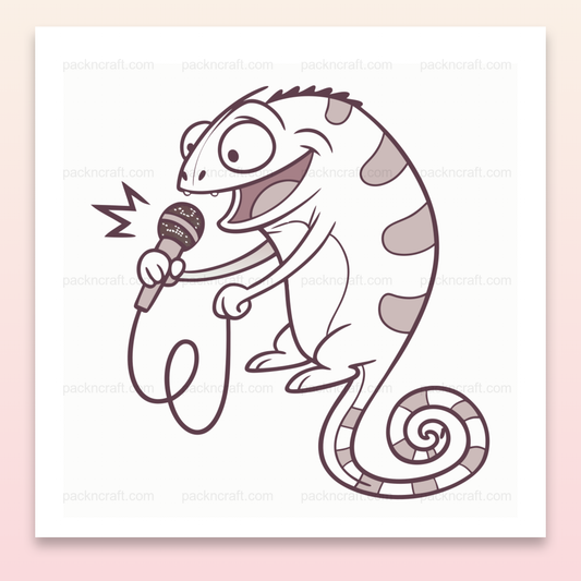 Caméléon chantant avec un micro, illustration minimaliste pour projets créatifs.