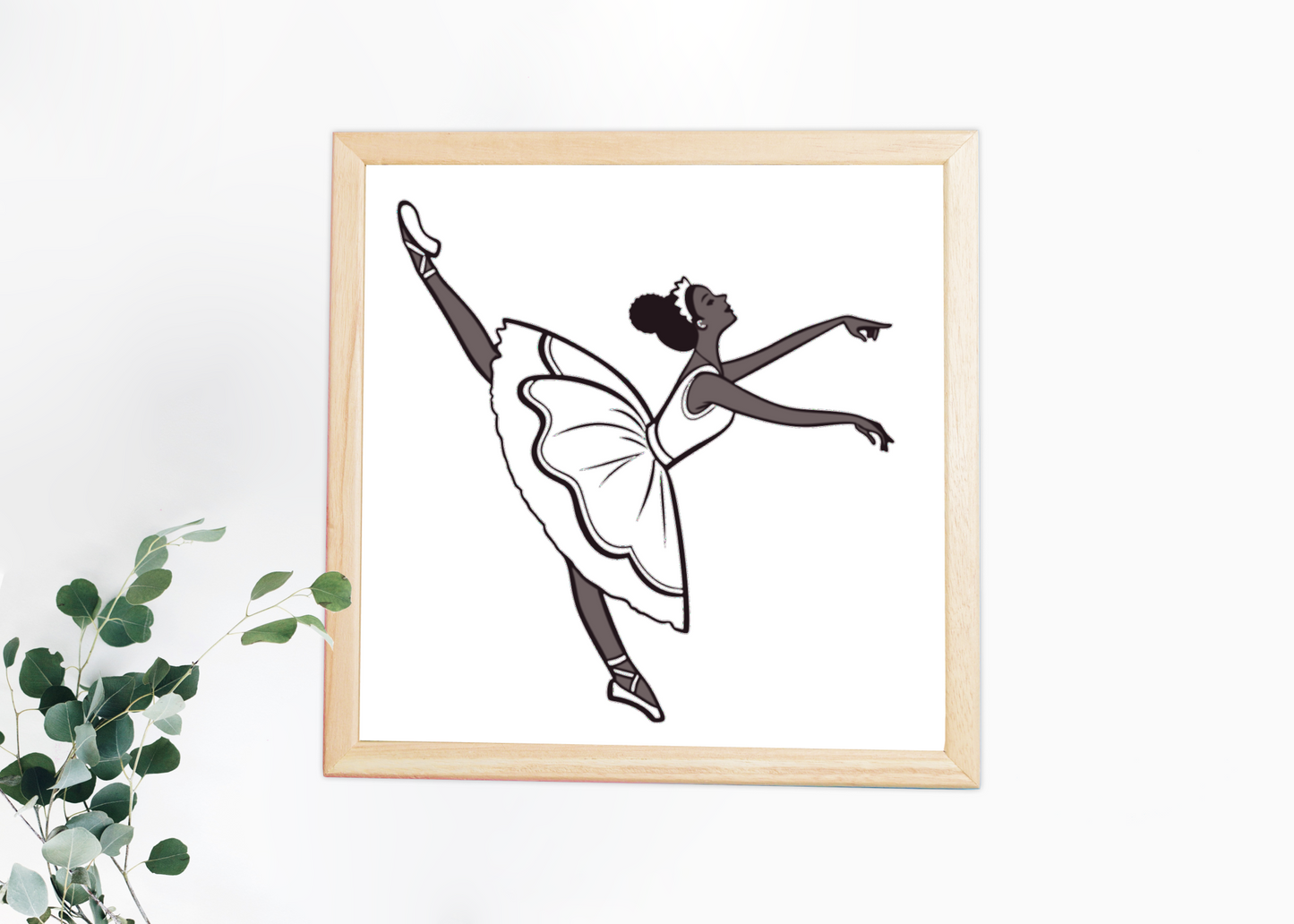 Cadre élégant avec ballerine effectuant une arabesque dans un style numérique épuré