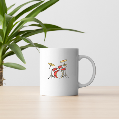 Mug décoré avec une batterie rouge stylisée thème musical dynamique