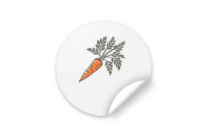Sticker jardinage avec carotte joyeuse illustrée, design humoristique et attrayant