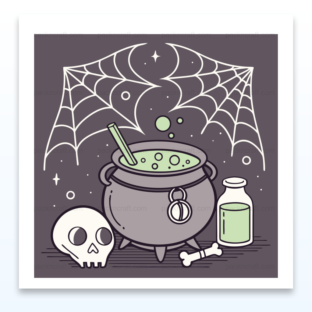 Illustration d'un chaudron magique effervescent avec toile d'araignée pour projets DIY et décoration
