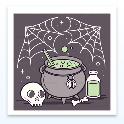 Illustration d'un chaudron magique effervescent avec toile d'araignée pour projets DIY et décoration