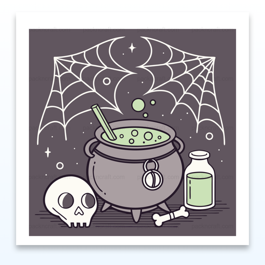 Illustration d'un chaudron magique effervescent avec toile d'araignée pour projets DIY et décoration