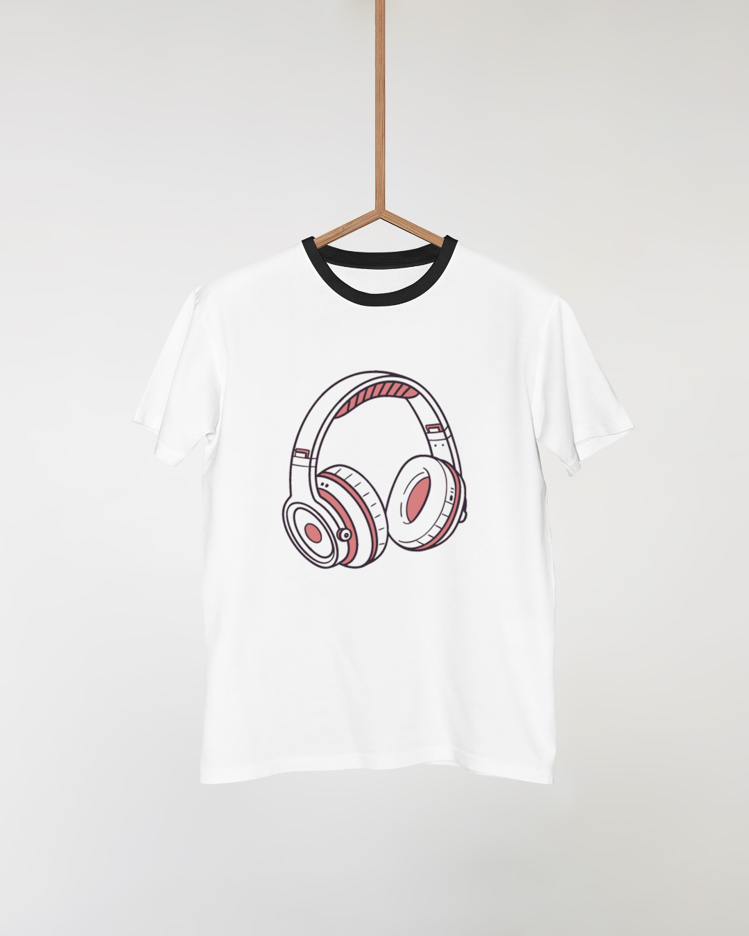 T-shirt moderne avec écouteurs stylisés en tons vibrants pour fan de musique énergique