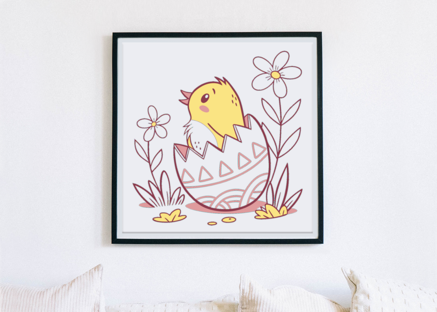 Cadre décoratif printanier avec poussin joyeux en style vintage