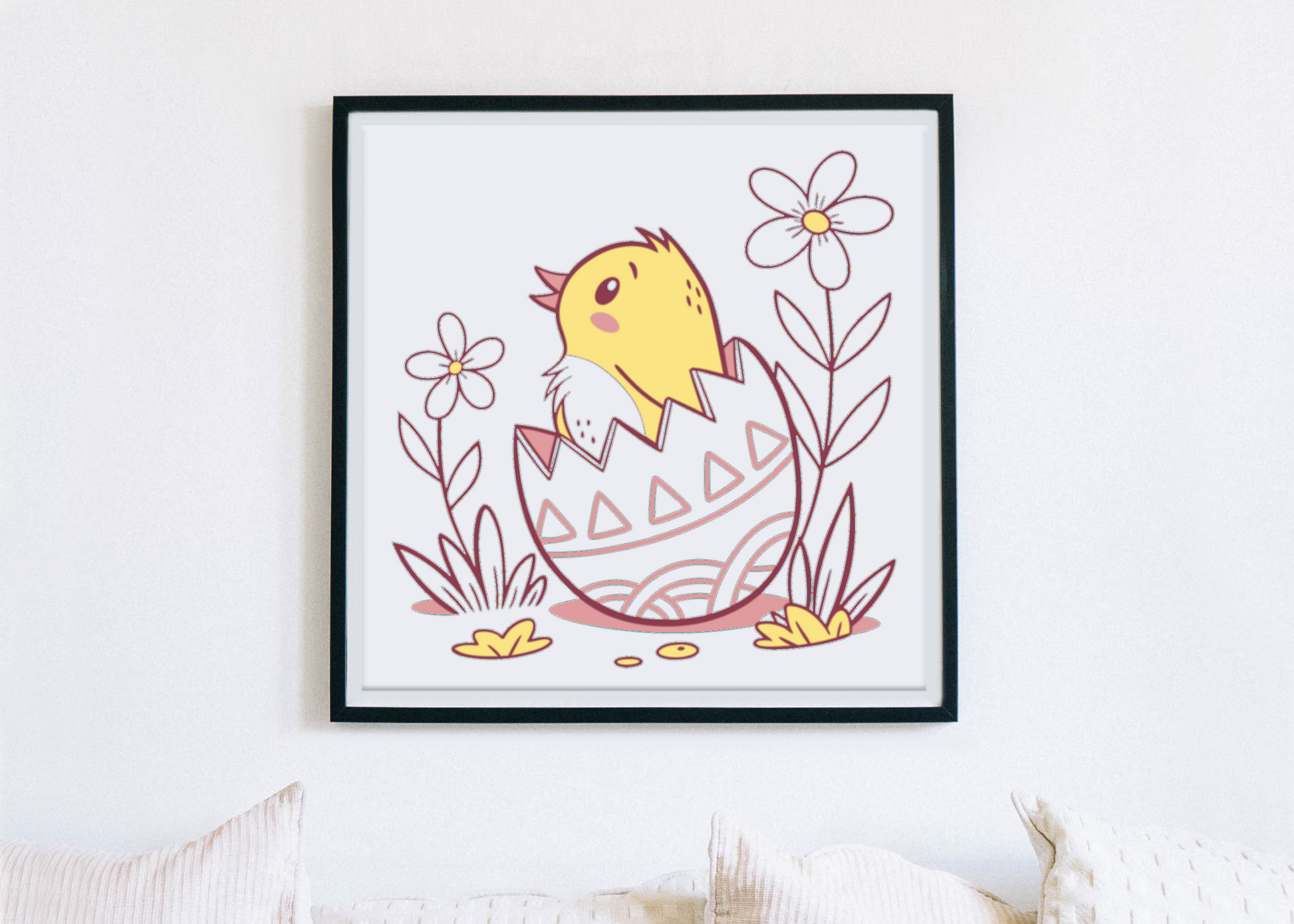 Cadre décoratif printanier avec poussin joyeux en style vintage