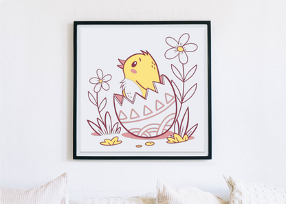 Cadre décoratif printanier avec poussin joyeux en style vintage