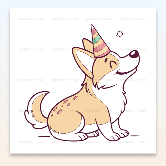 Illustration d'un corgi festif portant un chapeau de fête, idéal pour papeterie et DIY