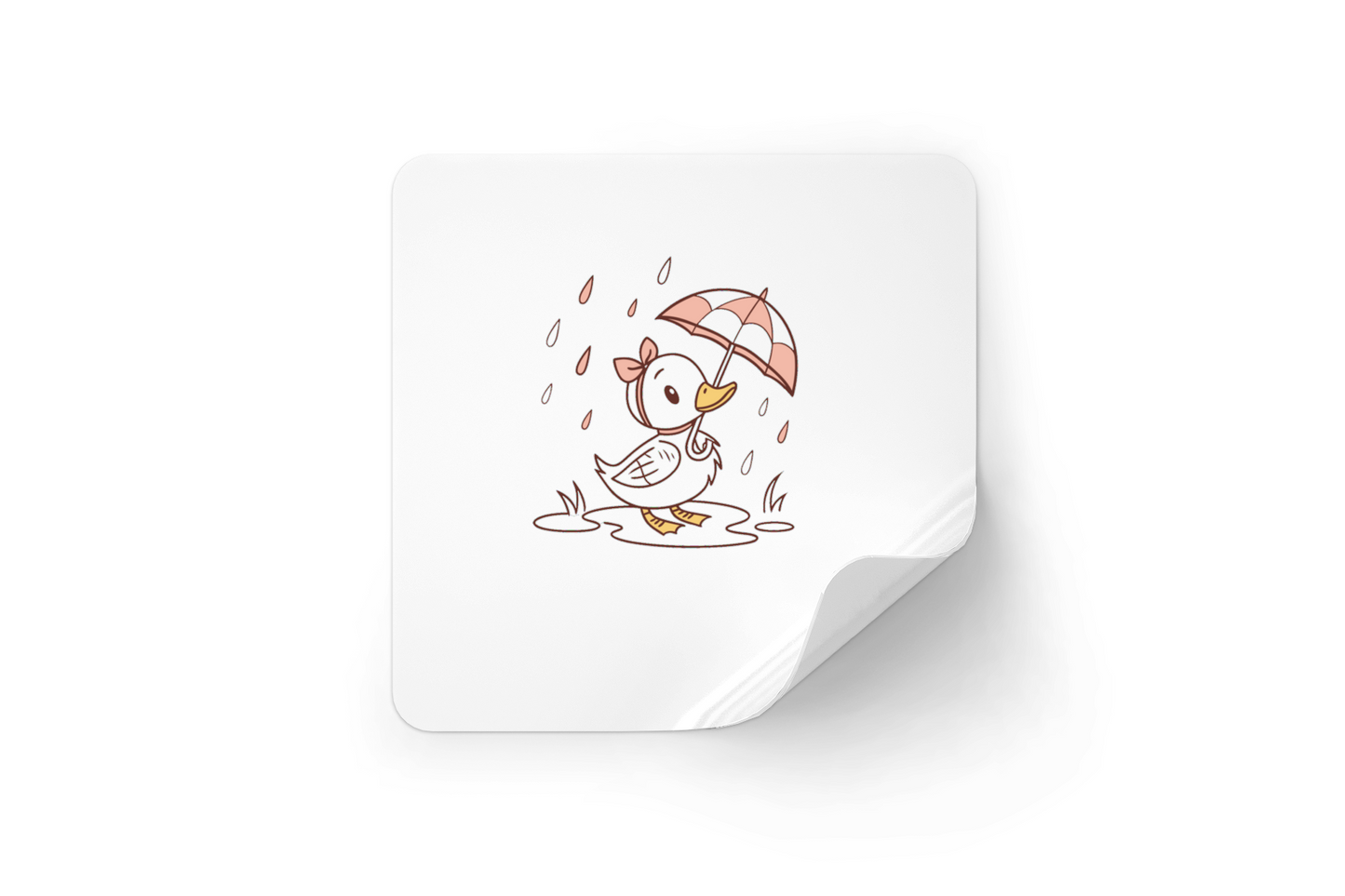 Sticker enfantin avec un caneton joueur sous la pluie, design adorable et ludique