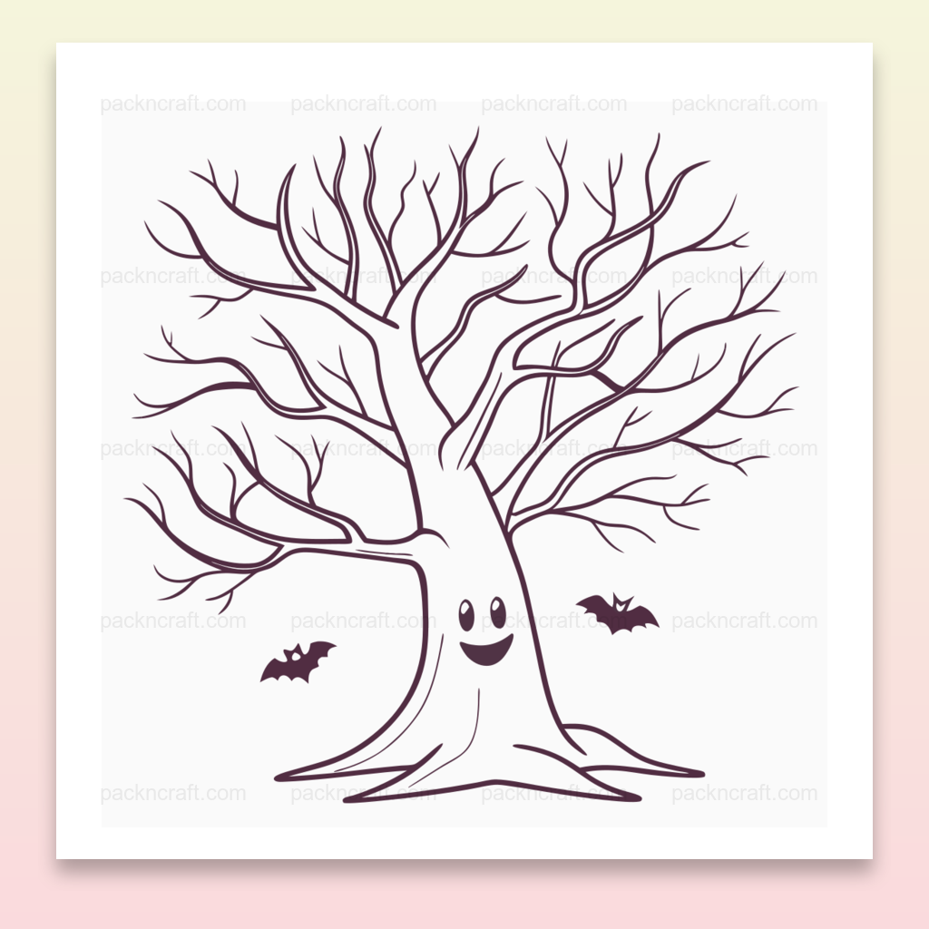 Illustration vectorielle d'un arbre souriant pour Halloween, idéal pour projets DIY.