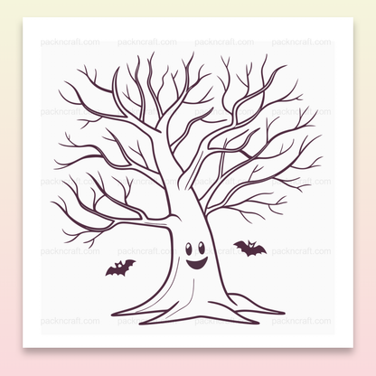 Illustration vectorielle d'un arbre souriant pour Halloween, idéal pour projets DIY.