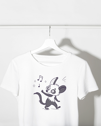 T-shirt avec lémurien dansant, style doodle, apportant une touche musicale