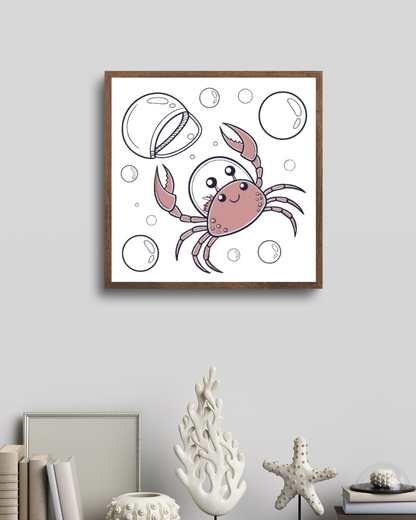 Cadre décoratif avec crabe heureux sous l'eau, style pastel marin