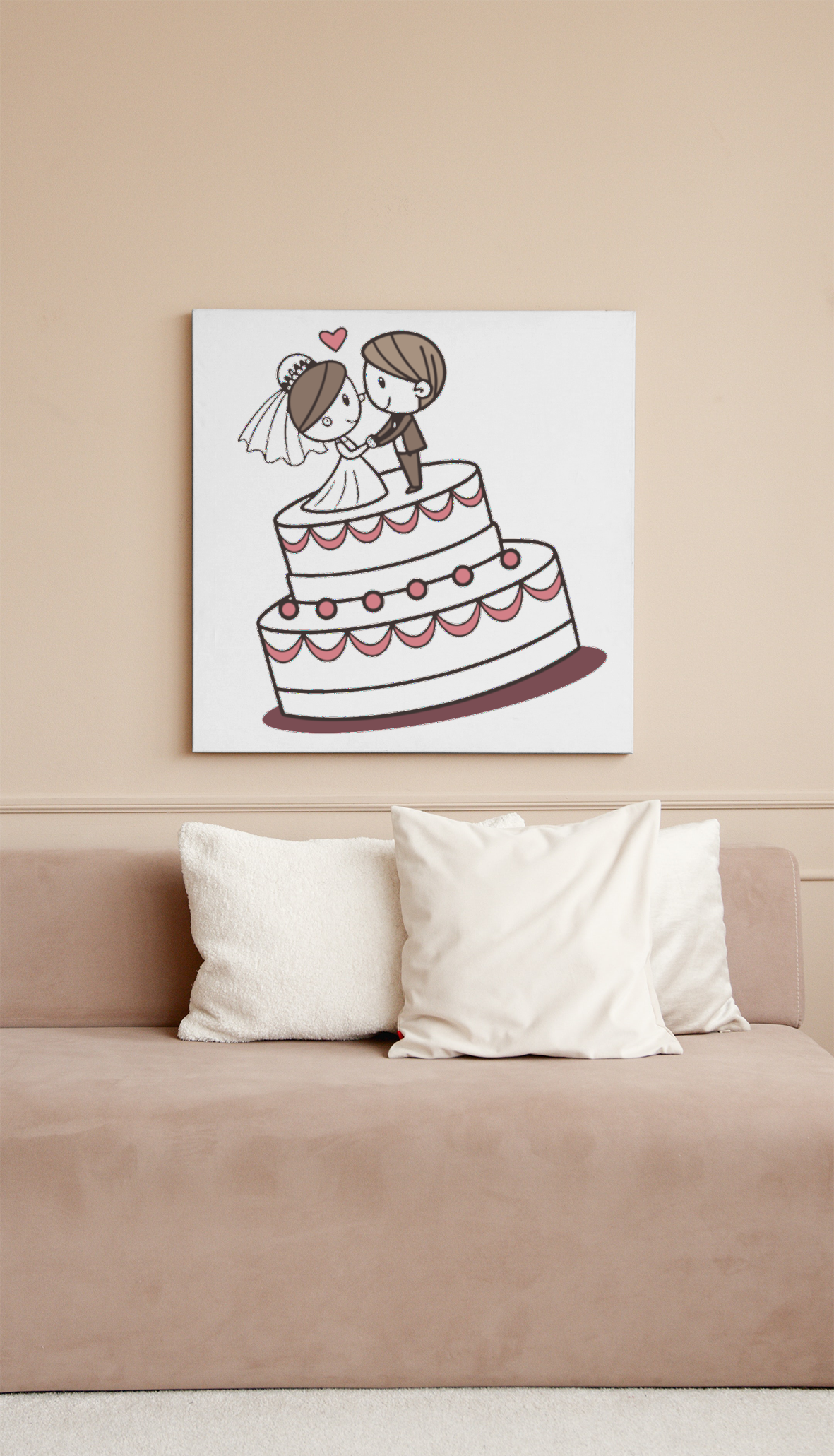 Cadre décoratif avec image festive de couple de mariés.
