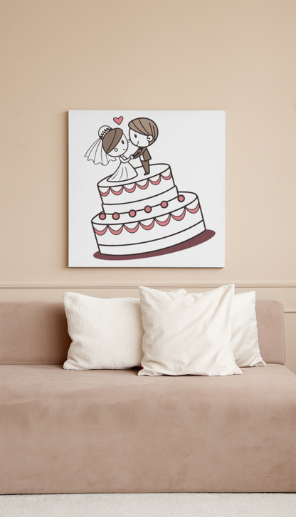 Cadre décoratif avec image festive de couple de mariés.