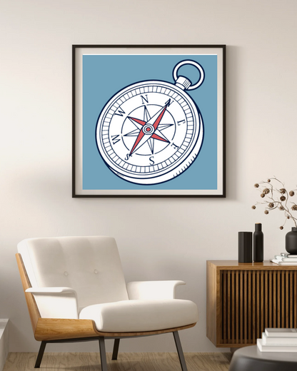 Cadre décoratif avec boussole vintage évoquant l'exploration maritime