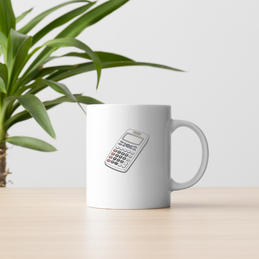 Mug avec calculatrice vintage pastel, parfait pour une touche éducative rétro