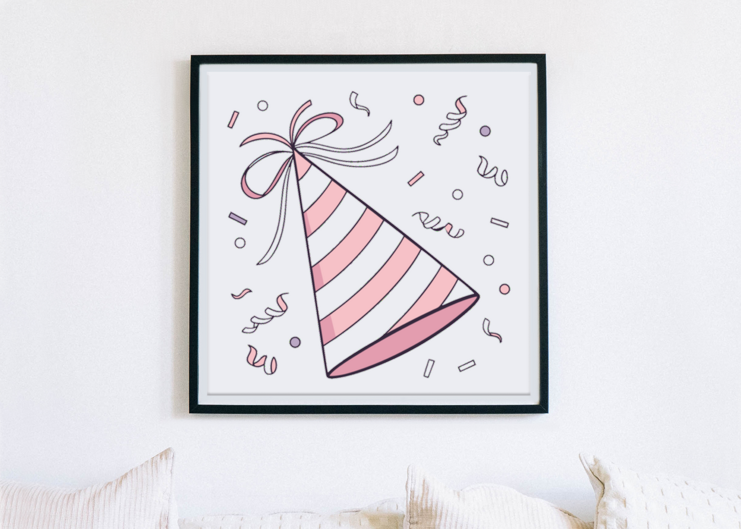 Cadre décoratif avec illustration de chapeau de fête kawaii pour embellir votre espace