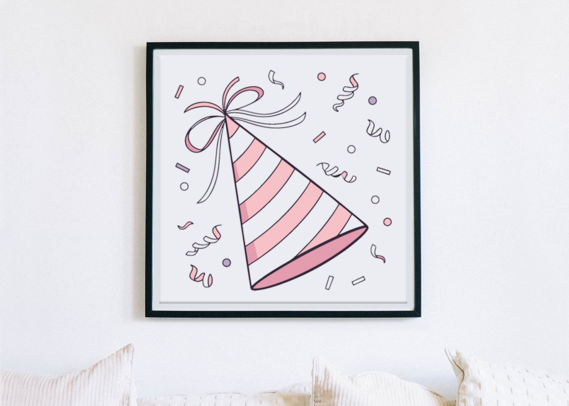 Cadre décoratif avec illustration de chapeau de fête kawaii pour embellir votre espace