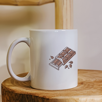 Mug avec dessin doodle d'une tablette de chocolat ouverte pour les gourmands