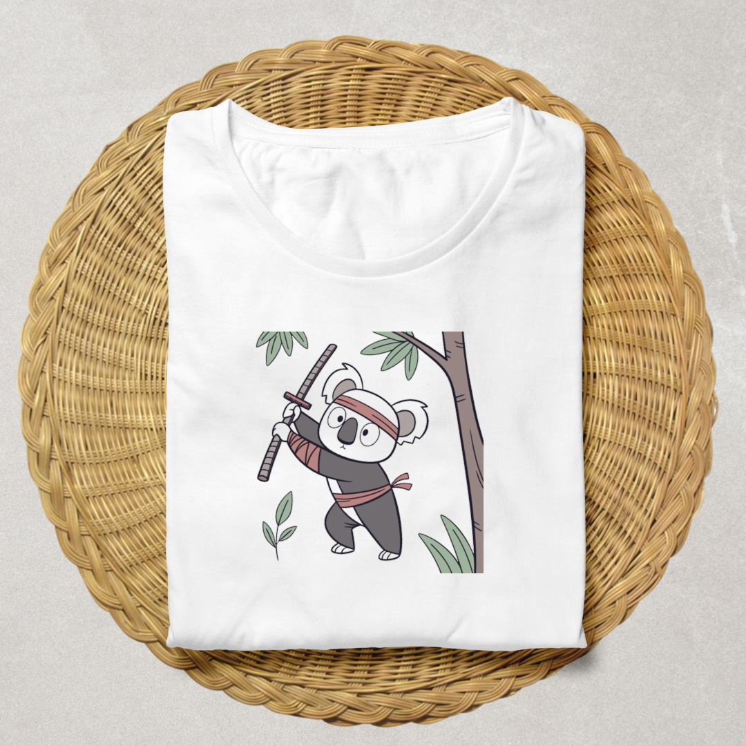 T-shirt avec koala ninja minimaliste au cœur d'une aventure naturel vibrant
