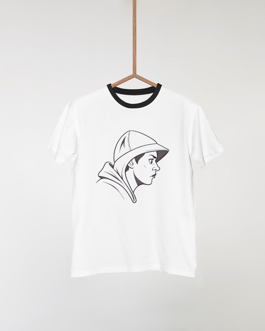 t-shirt urbain avec icône jeune en capuche ligne épurée style moderne épuré