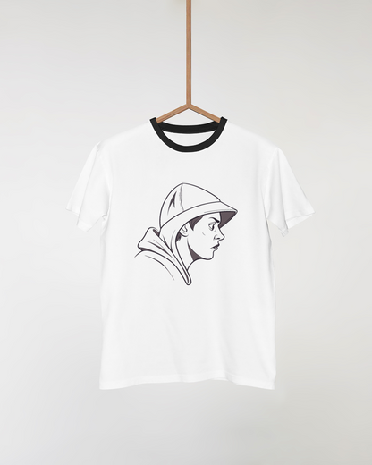 t-shirt urbain avec icône jeune en capuche ligne épurée style moderne épuré