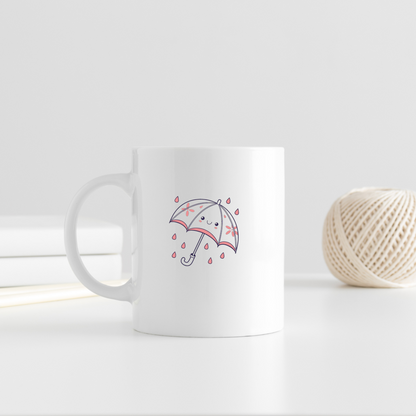 Mug décoré d'un parapluie kawaii souriant couleur pastel style enfantin