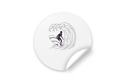 Sticker océan avec surfeur en style vectoriel sur vague majestueuse