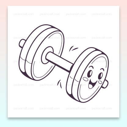 Illustration d'un haltère souriant, style kawaii, idéal pour projets sportifs créatifs et éducatifs.
