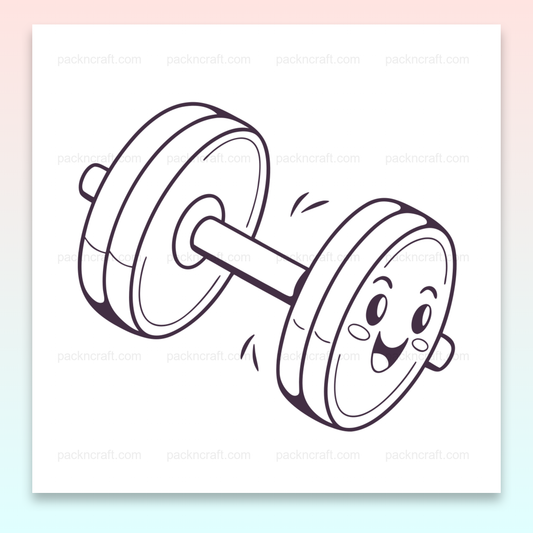 Illustration d'un haltère souriant, style kawaii, idéal pour projets sportifs créatifs et éducatifs.