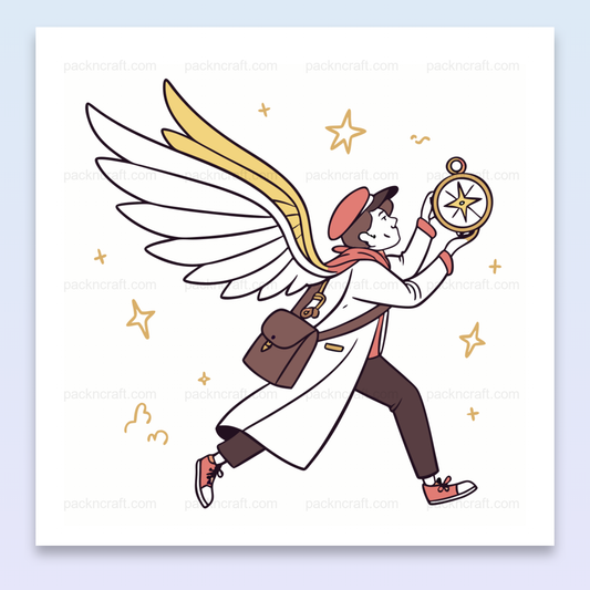Illustration d'un explorateur ailé en quête, style doodle dynamique pour DIY.