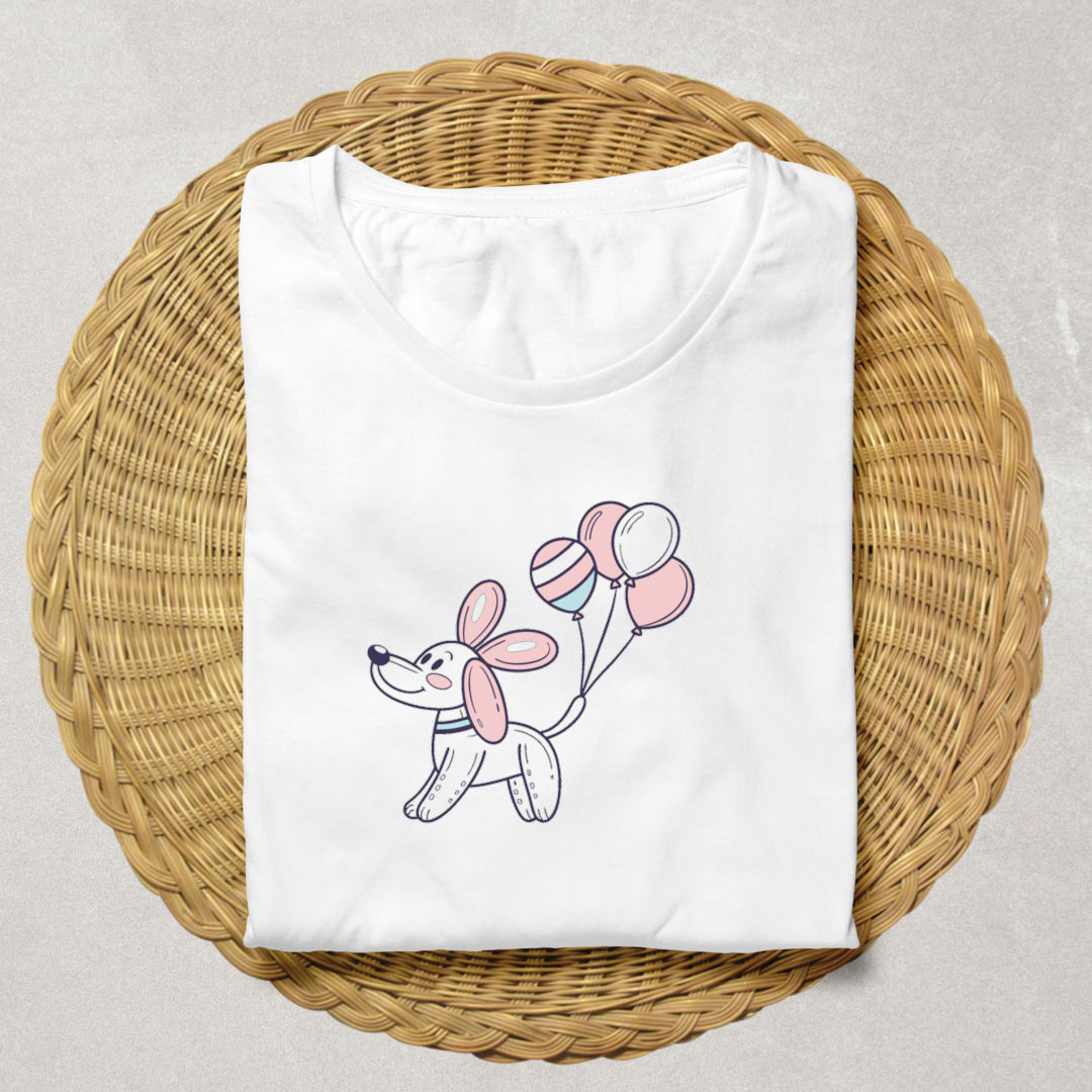 T-shirt avec chien ballon kawaii, ajout fun à votre garde-robe.