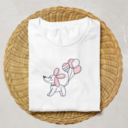 T-shirt avec chien ballon kawaii, ajout fun à votre garde-robe.