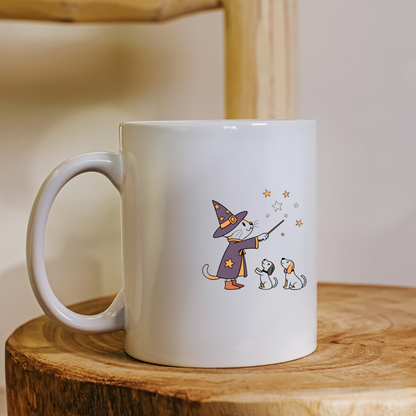 Mug thème Halloween avec chat sorcier et chiens en scène ensorcelée