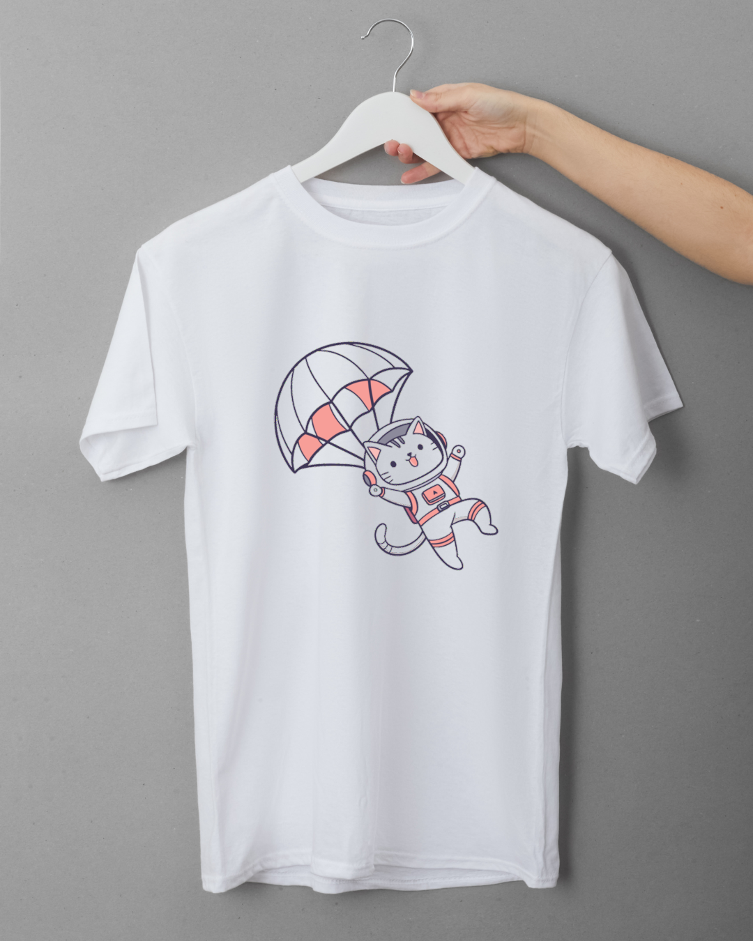 T-shirt espiègle orné d'un chat parachutiste joyeux en style aérien