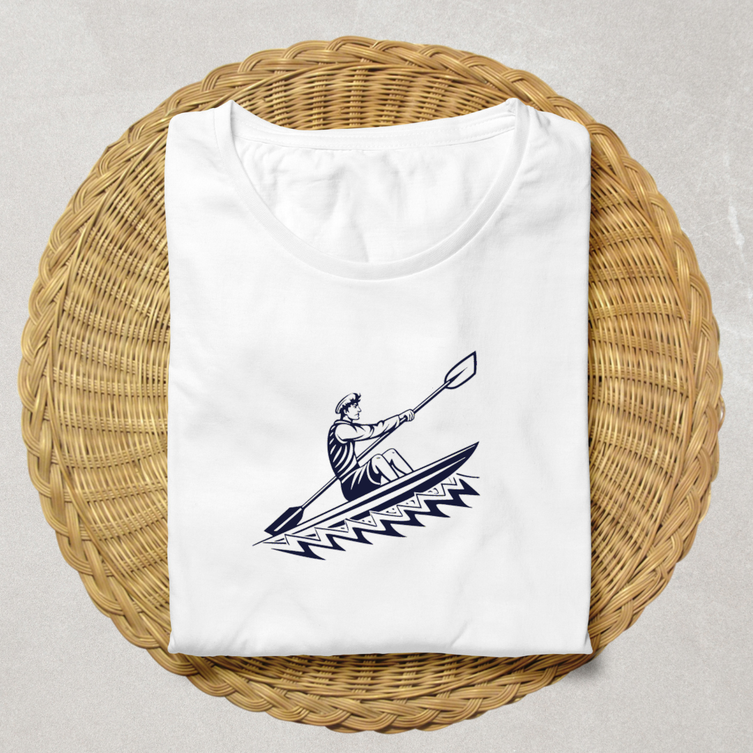 T-shirt avec motif kayakiste aventureux dans un style nautique détaillé idéal outdoor