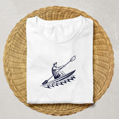 T-shirt avec motif kayakiste aventureux dans un style nautique détaillé idéal outdoor