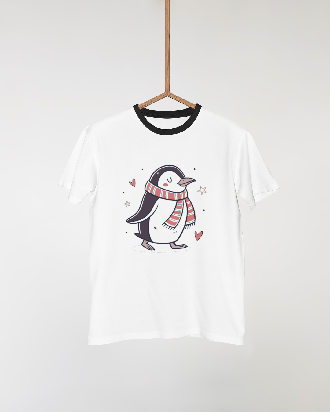 T-shirt avec icône doodle de pingouin en écharpe pour un hiver chaleureux